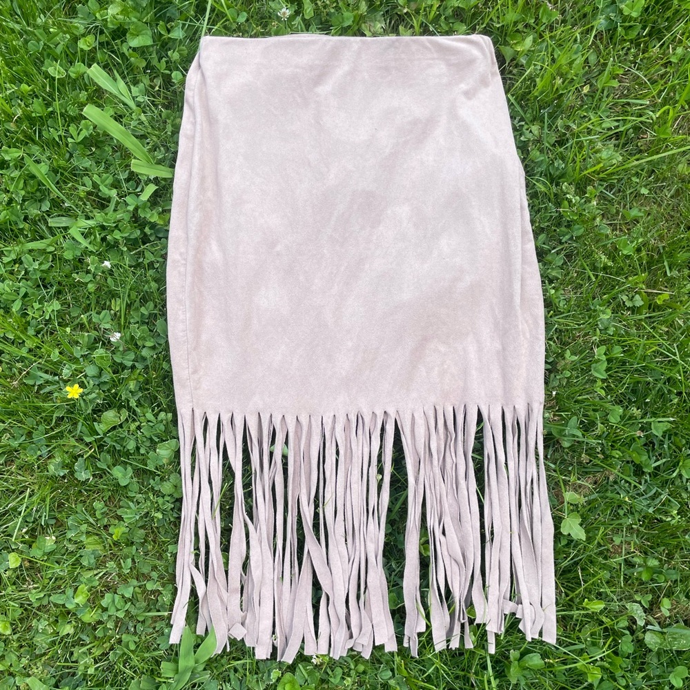Pale pink fringe skirt